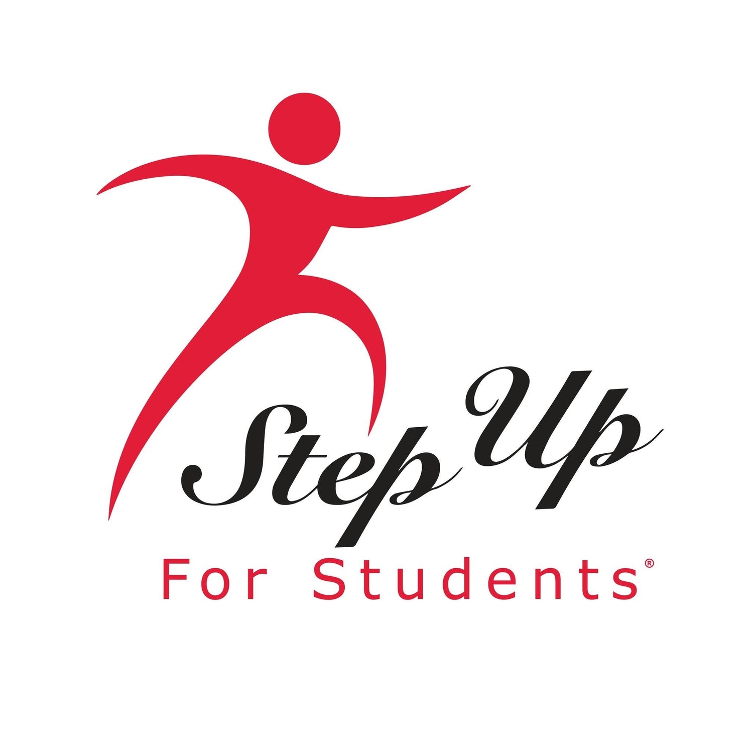 Logo of Step Up For Students with a red figure and black text on a white background